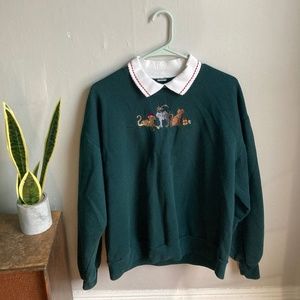 Green Cat crewneck with collar